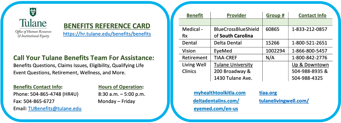Benefits Reference Card 