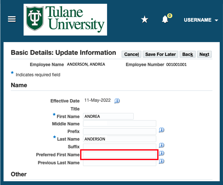 EBS Portal - Where to change your chosen name - via the preferred name